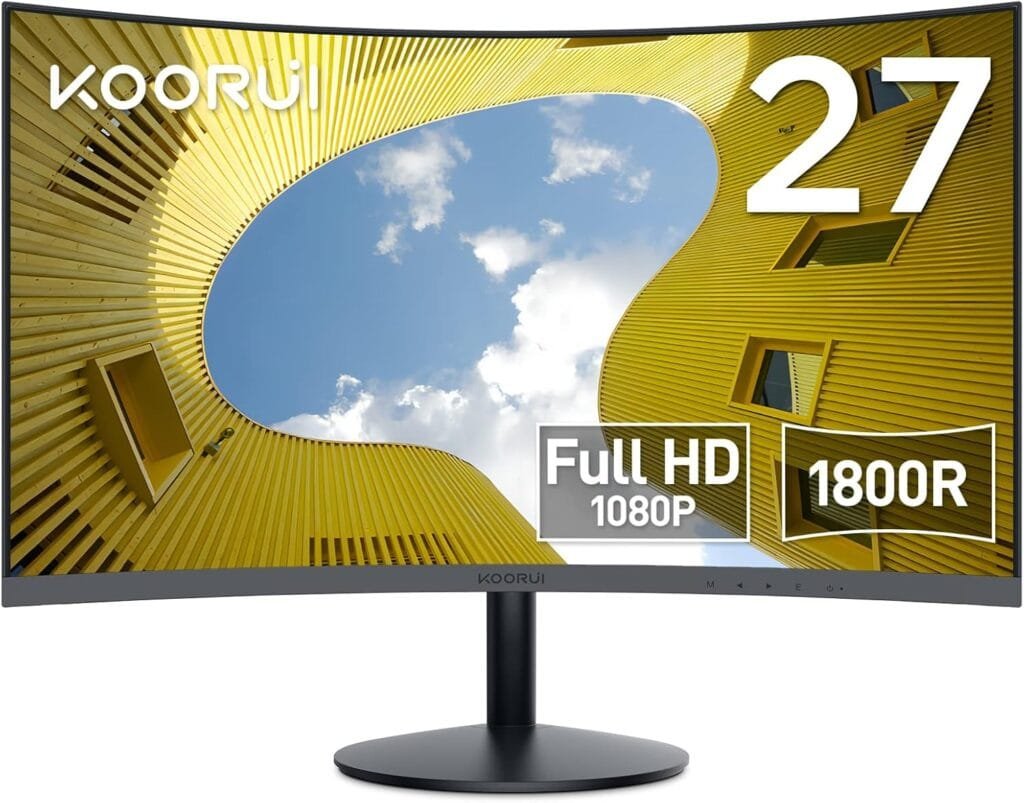 KOORUI Curved Monitor – 27 Inch (61 cm) FHD Curved Computer Monitor, VA Panel, 75 Hz, 1800R Curvature, Tilt Adjustment, Eye Care, HDMI, VGA Gaming Monitor, Black 27N5C