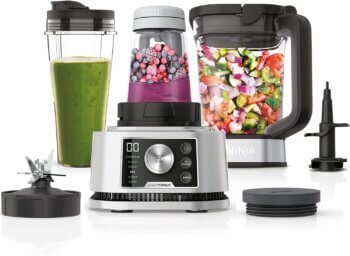 Ninja Foodi Power Nutri Mixer Smoothie Maker 3-in-1, Thick Spreads & Frozen Drinks, Automatic Programmes, 2.1 L Jug, 700 ml Cup & 400 ml Bowl with Power Stirrer, 1200 W, Silver CB350EU