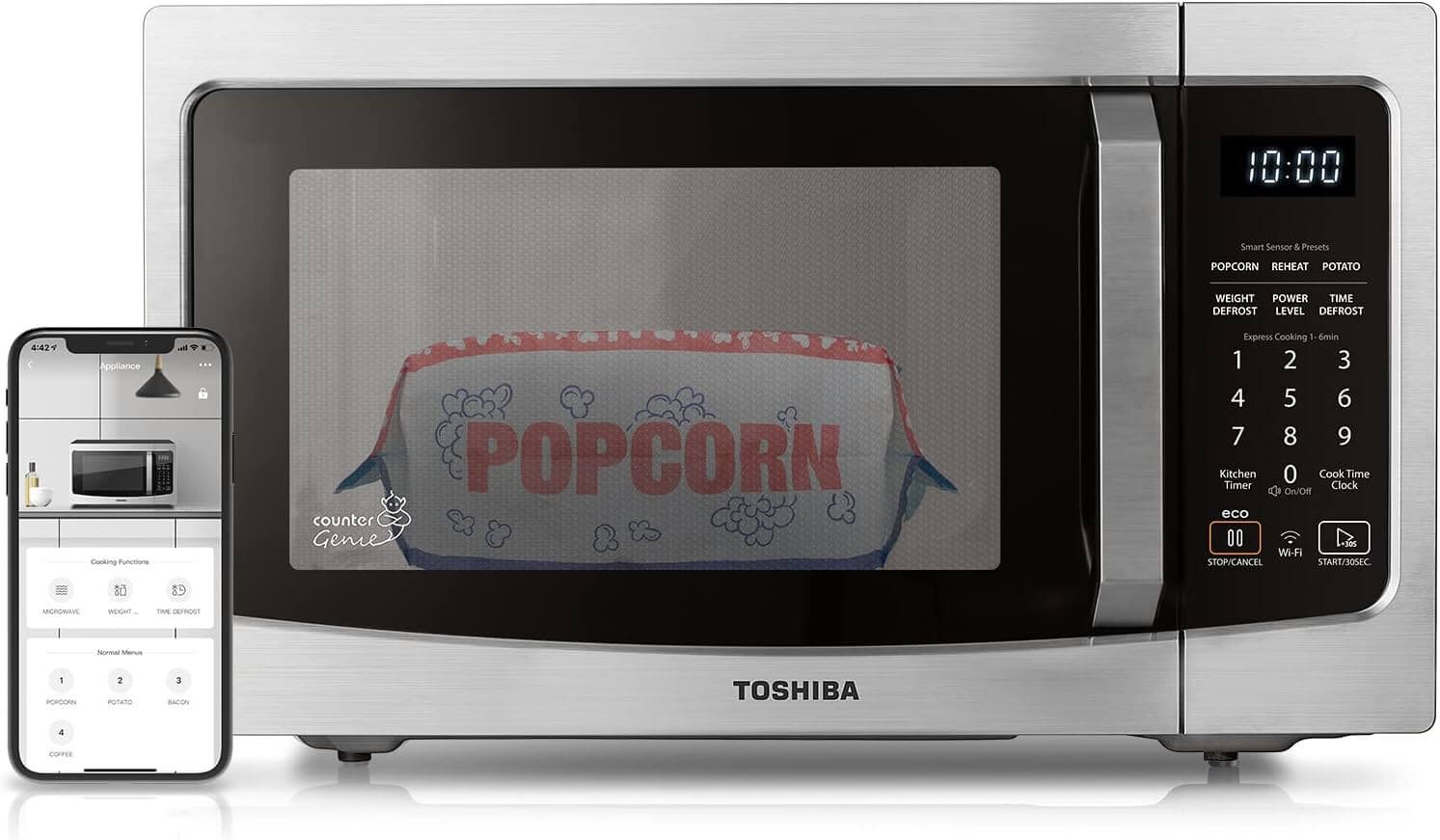 TOSHIBA ML-EM34P(SS) Smart Countertop Microwave, Sensor Reheat, Works With Alexa & Remote Control, Kitchen Essentials, Mute Function&ECO Mode, 1100W, 1.3 Cu Ft, With 12.4" Turntable, Stainless Steel