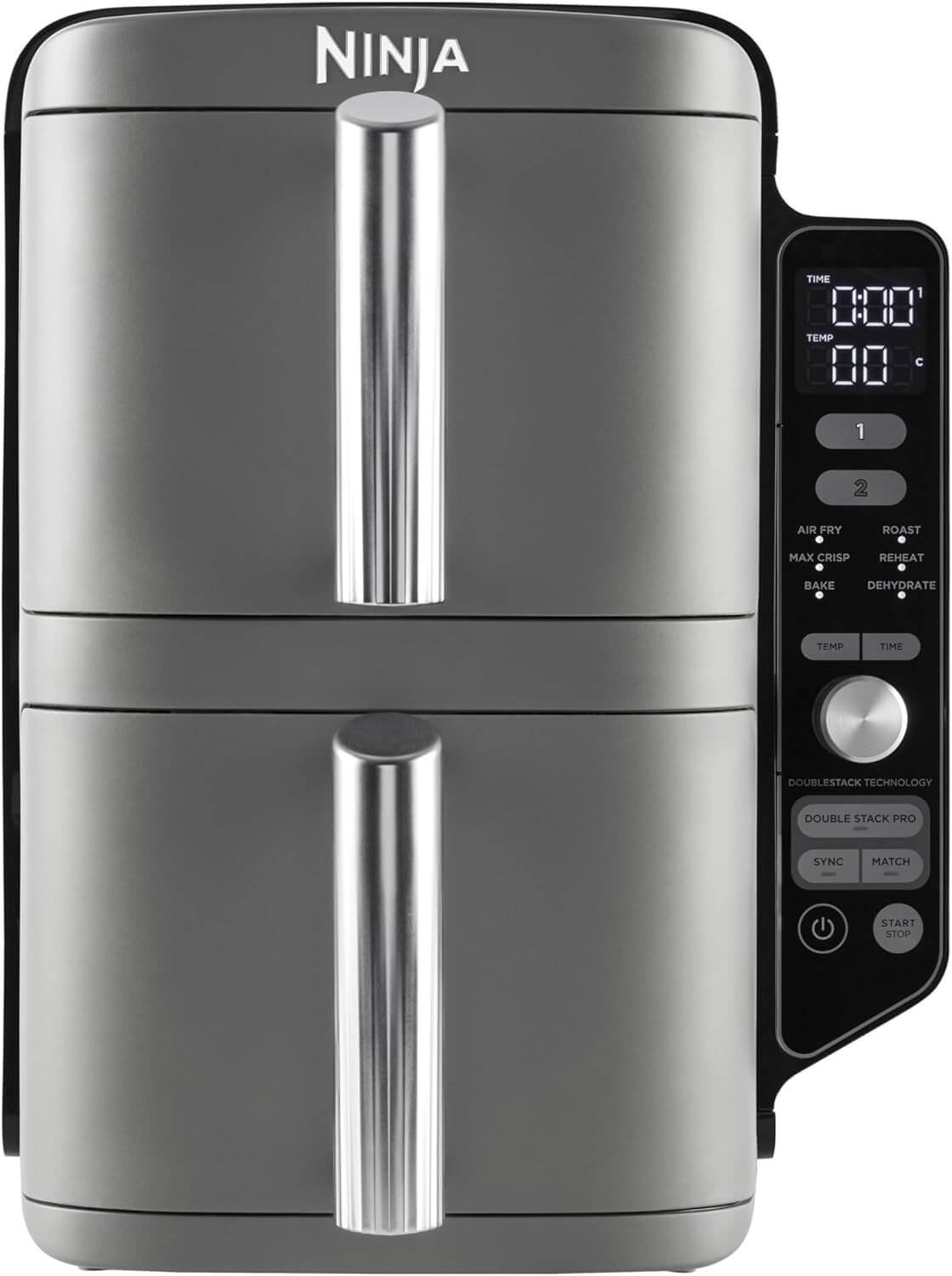 Ninja Double Stack XL Air Fryer Hot Air Fryer, 9.5 L Airfryer, Double Basket Hot Air Fryer with 4 Cooking Levels, 2 Baskets, 2 Racks, Space Saving Design, 6 Cooking Functions, 8 Servings