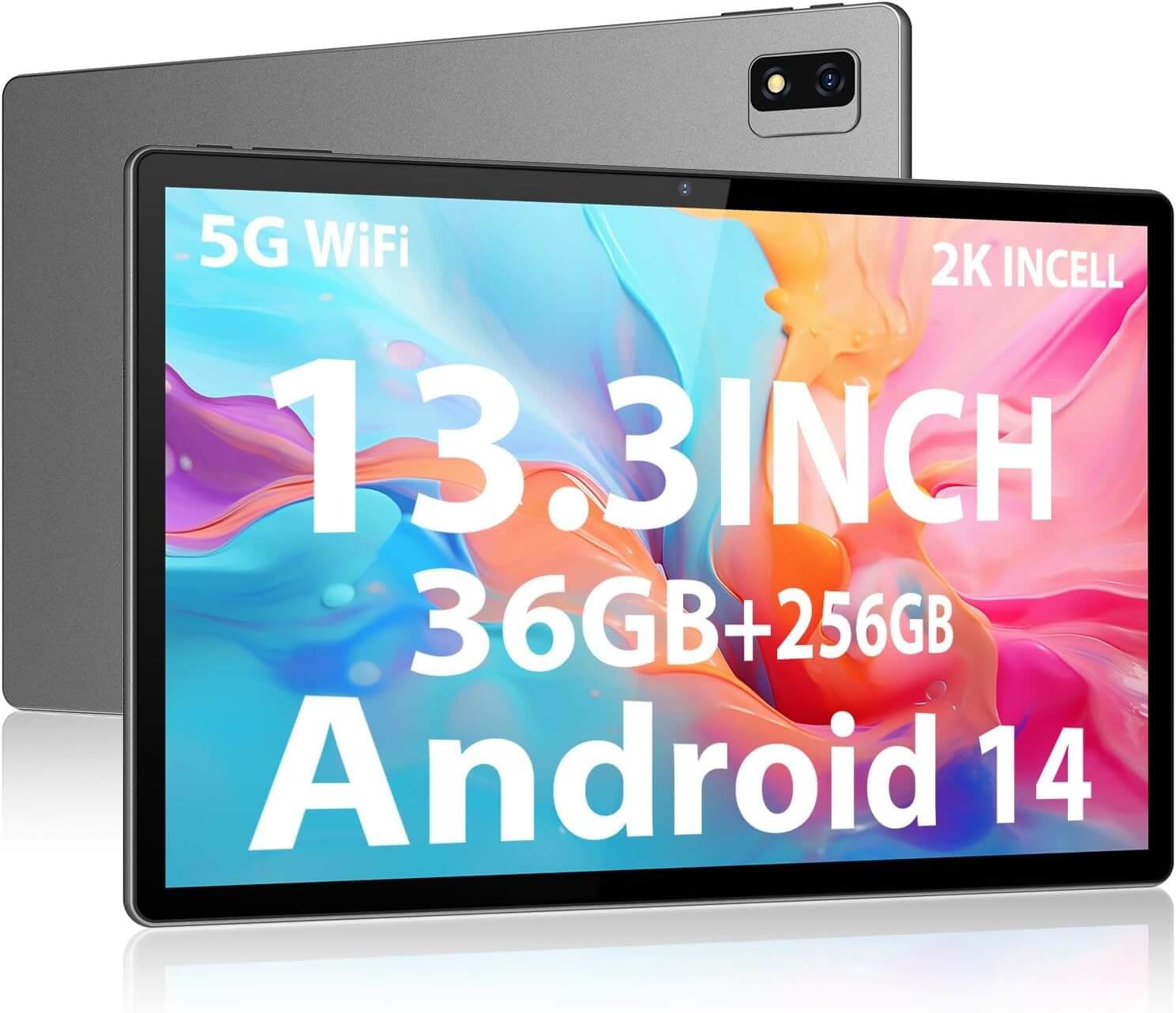 LINROM 2K Tablet 13.3 INCH e 5G WiFi, Android 14.0, INCELL 2000 * 1200, 11580mAh, 36GB RAM, 256GB ROM (2TB Expansion), Octa-Core 2.0GHz, 13MP+8MP, Tablet with Case/GPS/Bluet 5.0