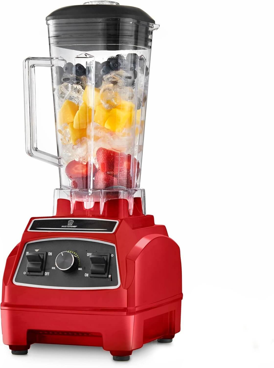 MisterChef Multi Speed Smoothie Blender / 2200W with 2L BPA-Free Tritan Container I 45000 RPM 8 Stainless Steel Blades for Ice/Soups/Nuts/Smoothie/Juices, Energy Class A+++, Red