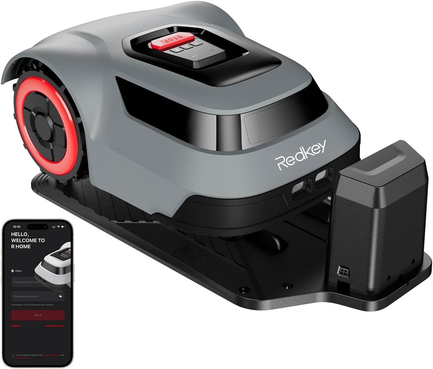 Redkey MGC500 Robotic Lawnmower Robot - Battery Lawn Robot Cable Break Find Intelligent Cutting Height App Control Lawn Mower Robot for Gardens up to 500 m² Climbing Capacity 45% Automatic Quiet