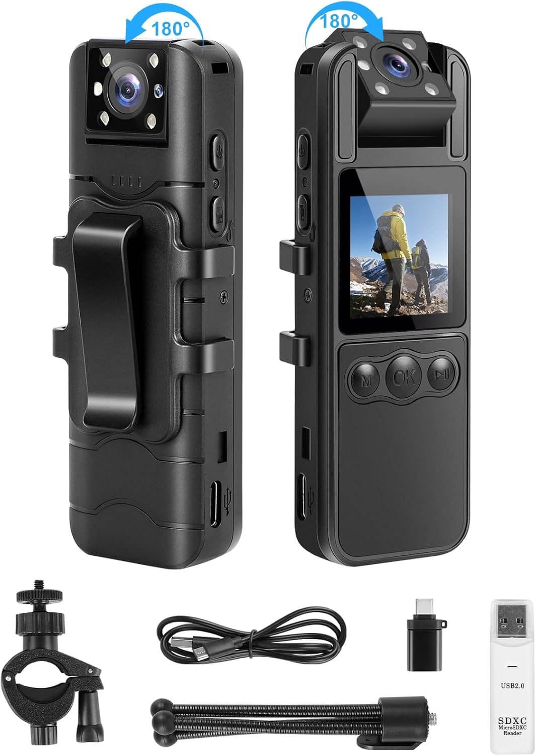 PIKECAM 64GB Computer-Free Body Camera with Audio and Video, 6 Hrs 1080P Personal Small Camera with Photo, Night Vision, SOS Sound, Wearable Cam for Security, Running, Biking