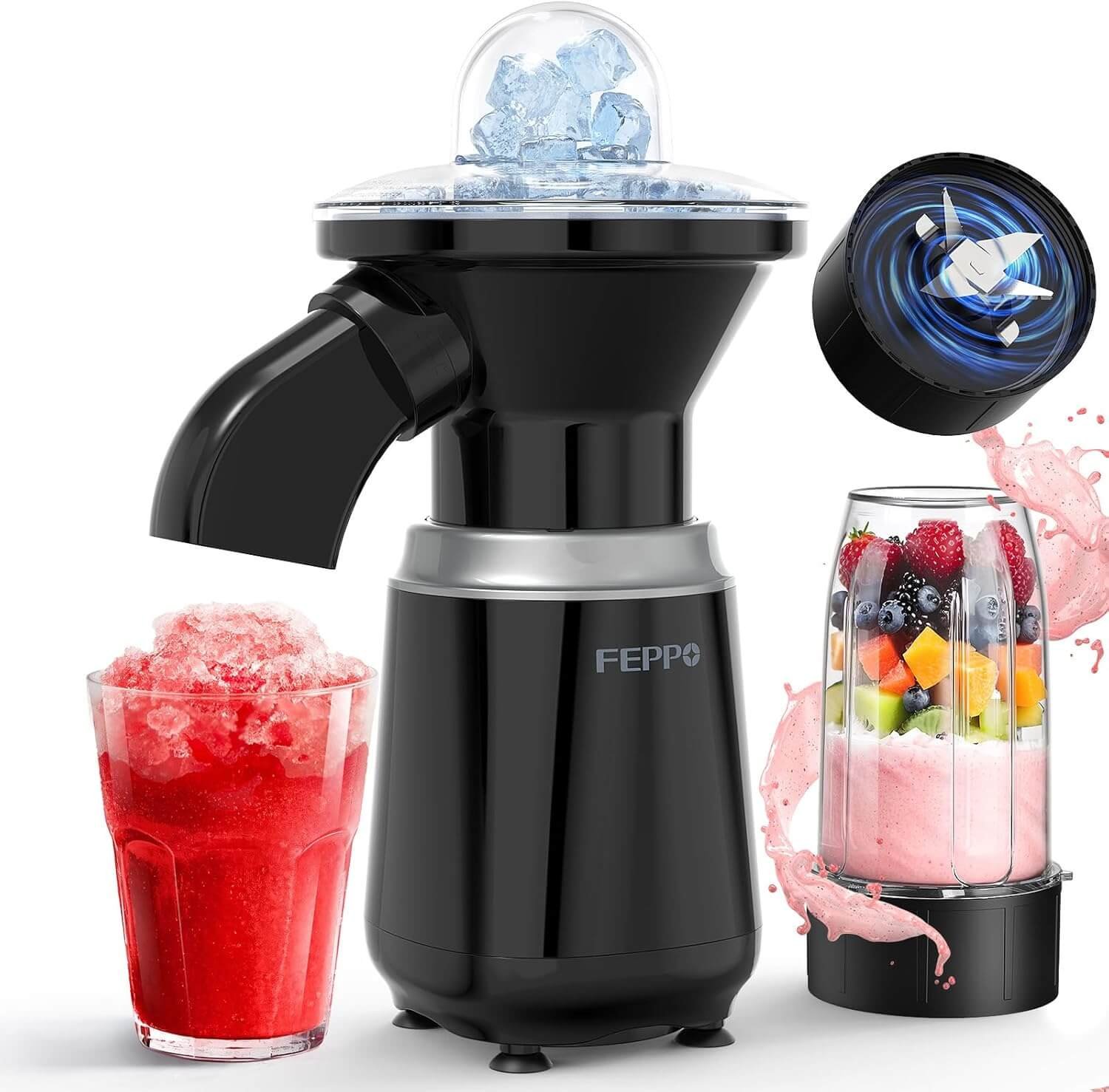 EPPO Snow Cone Machine & Smoothie Blender 2 in 1, Slushie Machine Shaved Ice Machine, 22000RPM Healthy Frozen Drink Maker with Stainless Steel Blade & Smoothie Recipes, for Home, Kitchen,Party,Summer