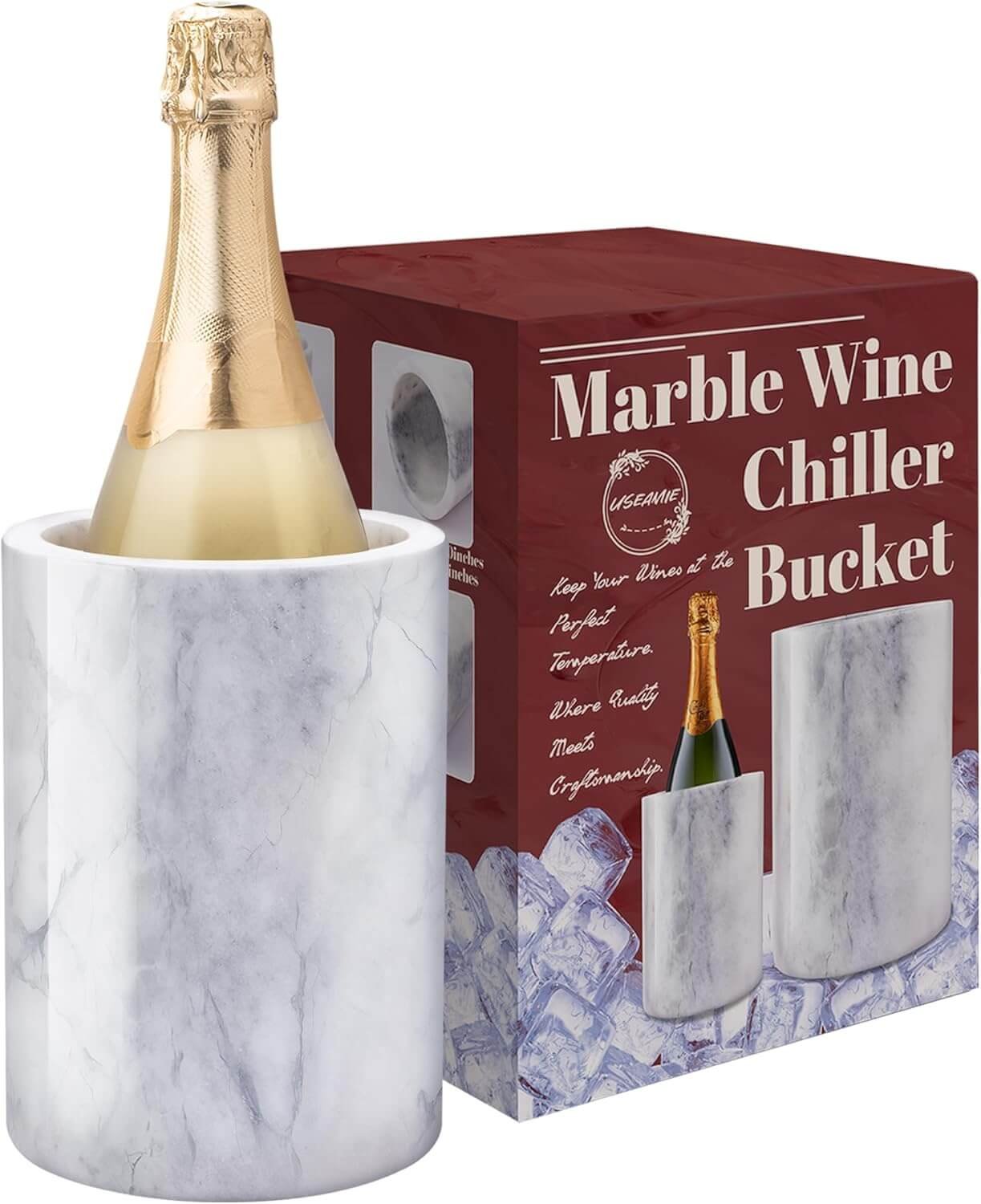Marble Wine Bottle Chiller, Outdoor Wine Cooler Bucket, Marble Wine and Champagne Chiller for Any 750ml Bottle, Keeps Wine and Drinks Cold