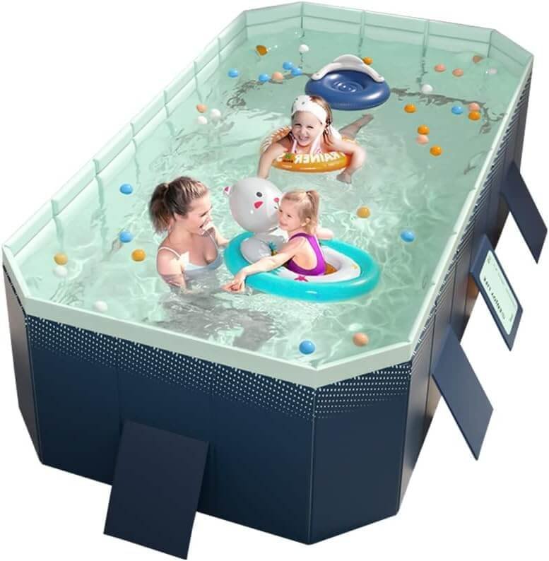 YUEWO Foldable PVC Swimming Pool Hard Plastic Shell Portable Swimming Pool for Adults Blow Up Pool for Family Garden Backyard (3m/118in,Blue)