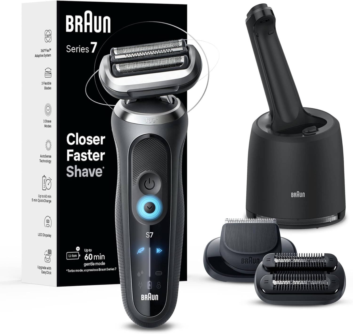 Braun Electric Shaver for Men, Series 7 7171cc, Wet & Dry Shave, Turbo & Gentle Shaving Modes, Waterproof Foil Shaver with Precision Trimmer, Space Grey