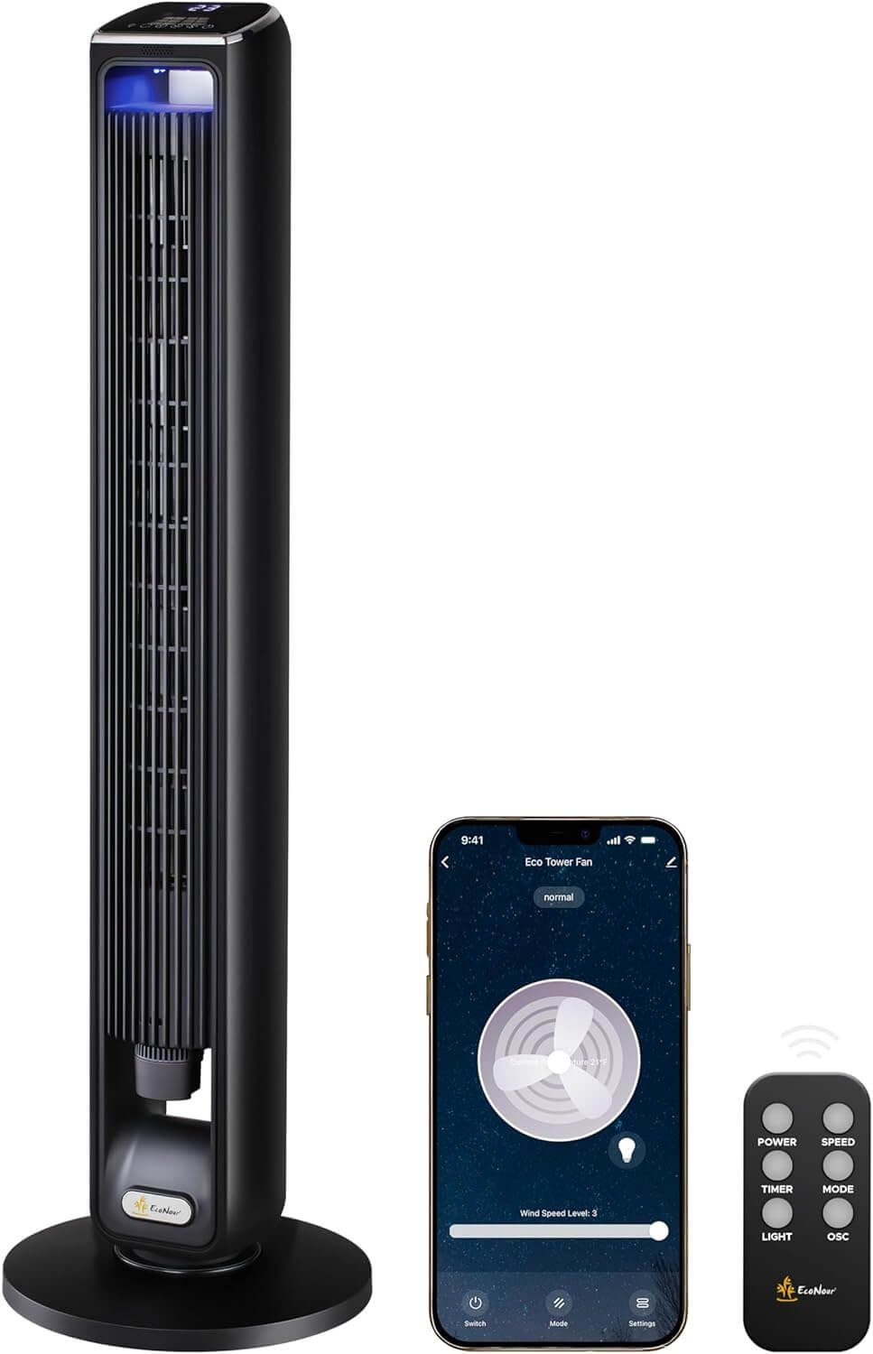 PureMate 43-inch Tower Fan with Air Purifier & Aroma Function, 3 Speed Settings, Large LED Display, 8-Hour Timer, Oscillating Portable Electric Floor Bladeless Fan 