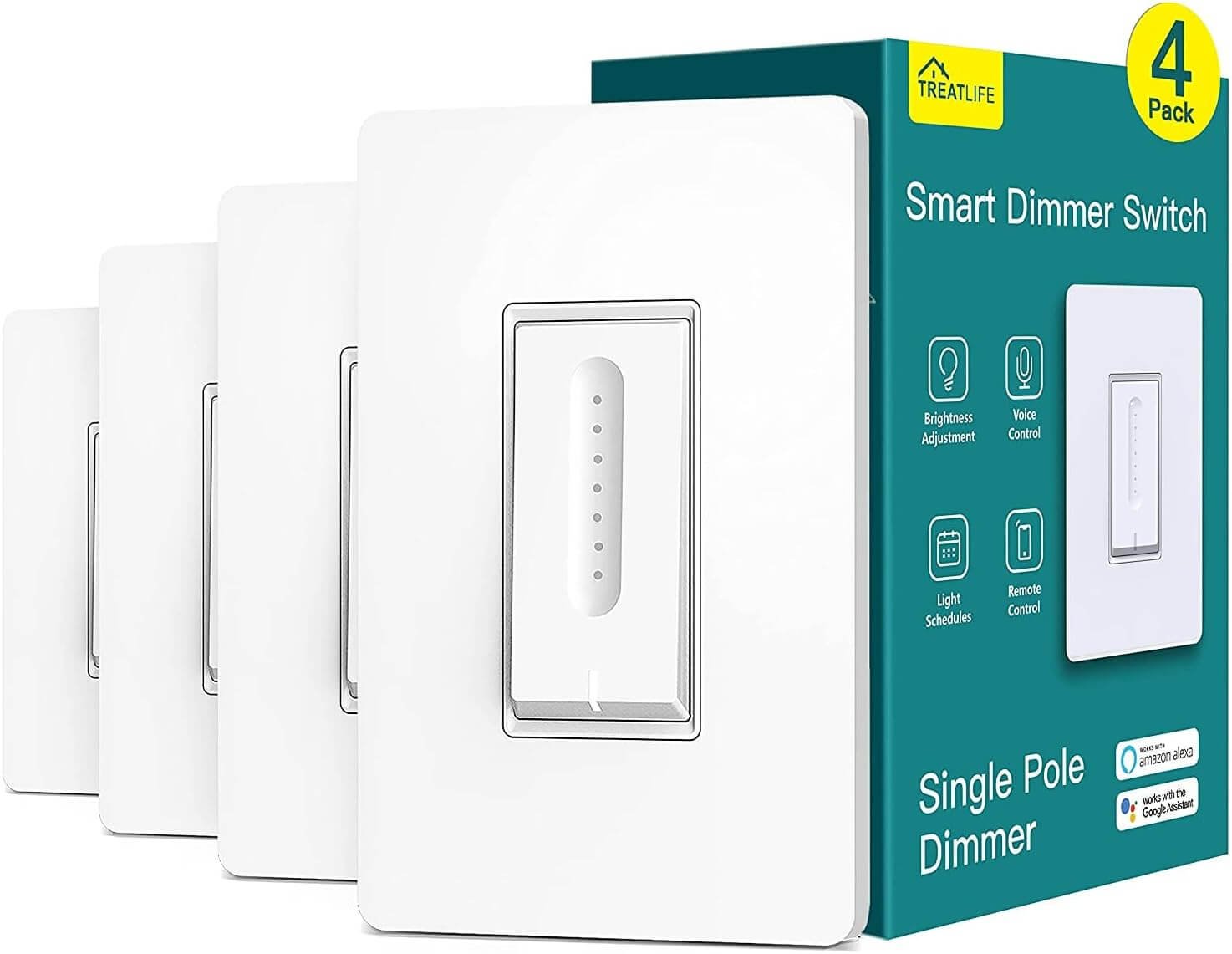 TREATLIFE Smart Dimmer Switch 4 Pack, Smart Switch Works with Alexa and Google Home