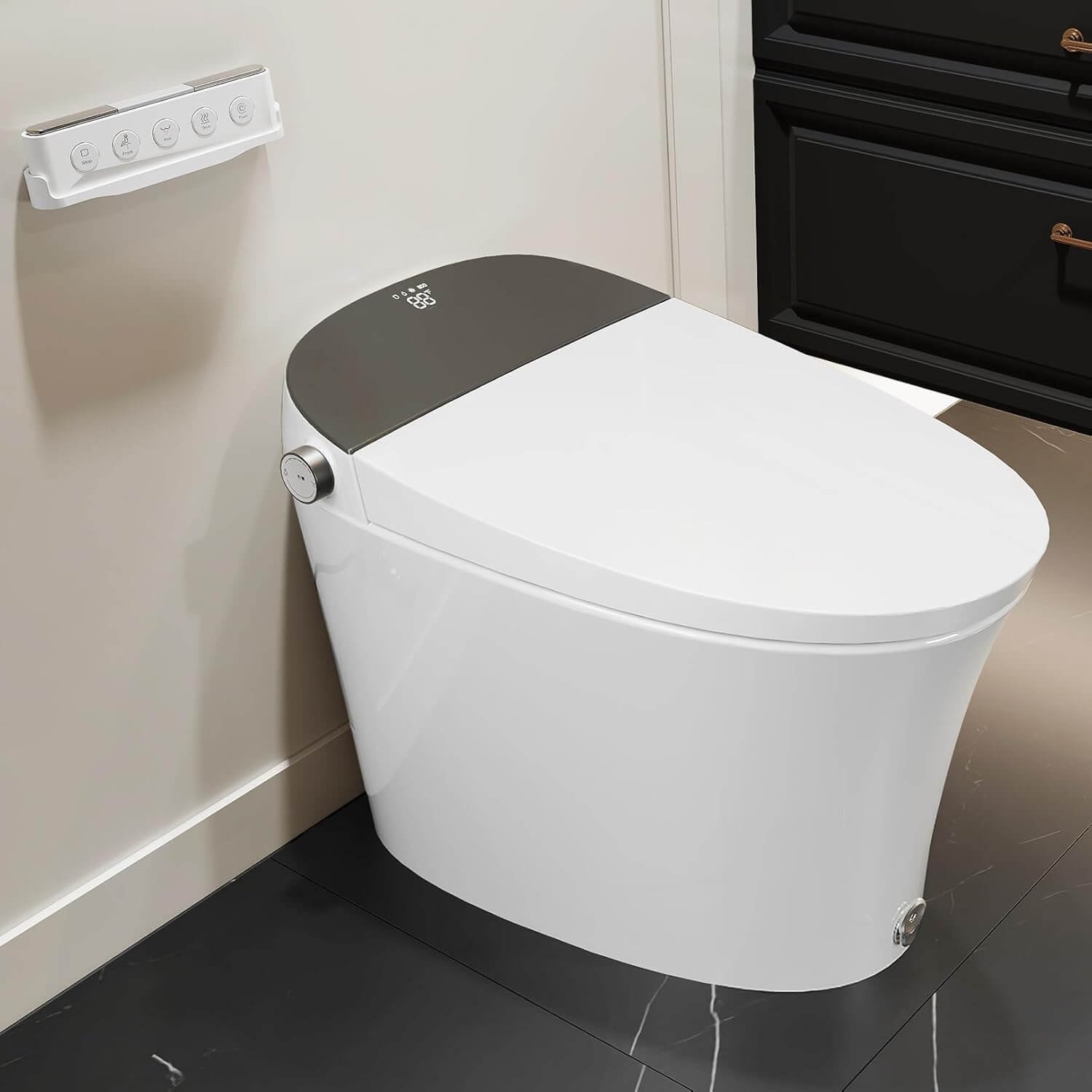Smart Toilet with Bidet Built-In, Bidet Toilet with 1.06 GPF Auto Flush, Built-In Pump, Auto Open & Close Lid, Heated Seat & Dryer, Remote Control, Night Light, Digital Display, Blackout Flush