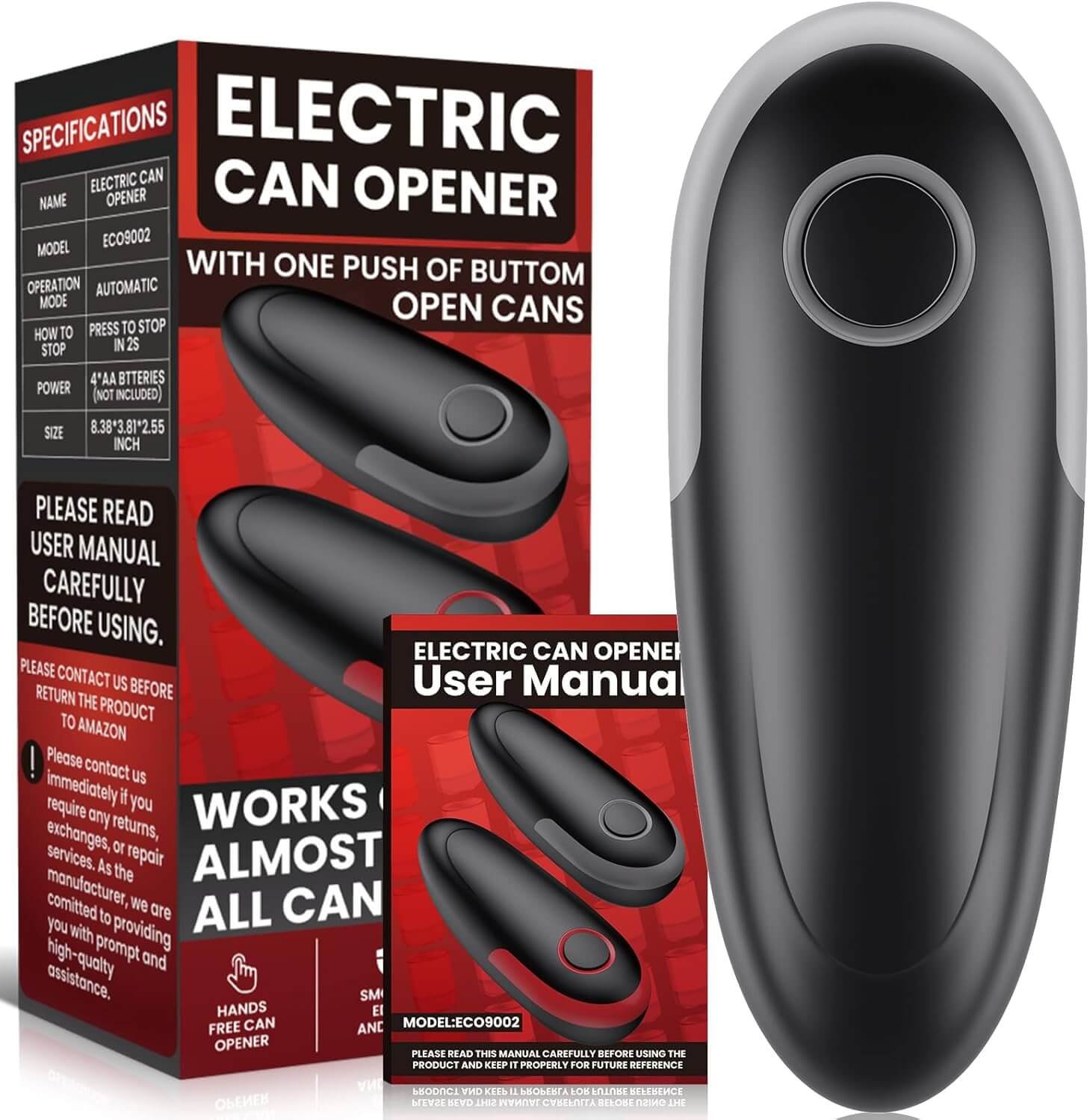 One Touch Electric Can Opener Fits All Can Sizes, Electric Can Openers for Kitchen Food Safe with Smooth Edge, Kitchen Gadgets Automatic Can Opener for Seniors, Arthritis and Chef