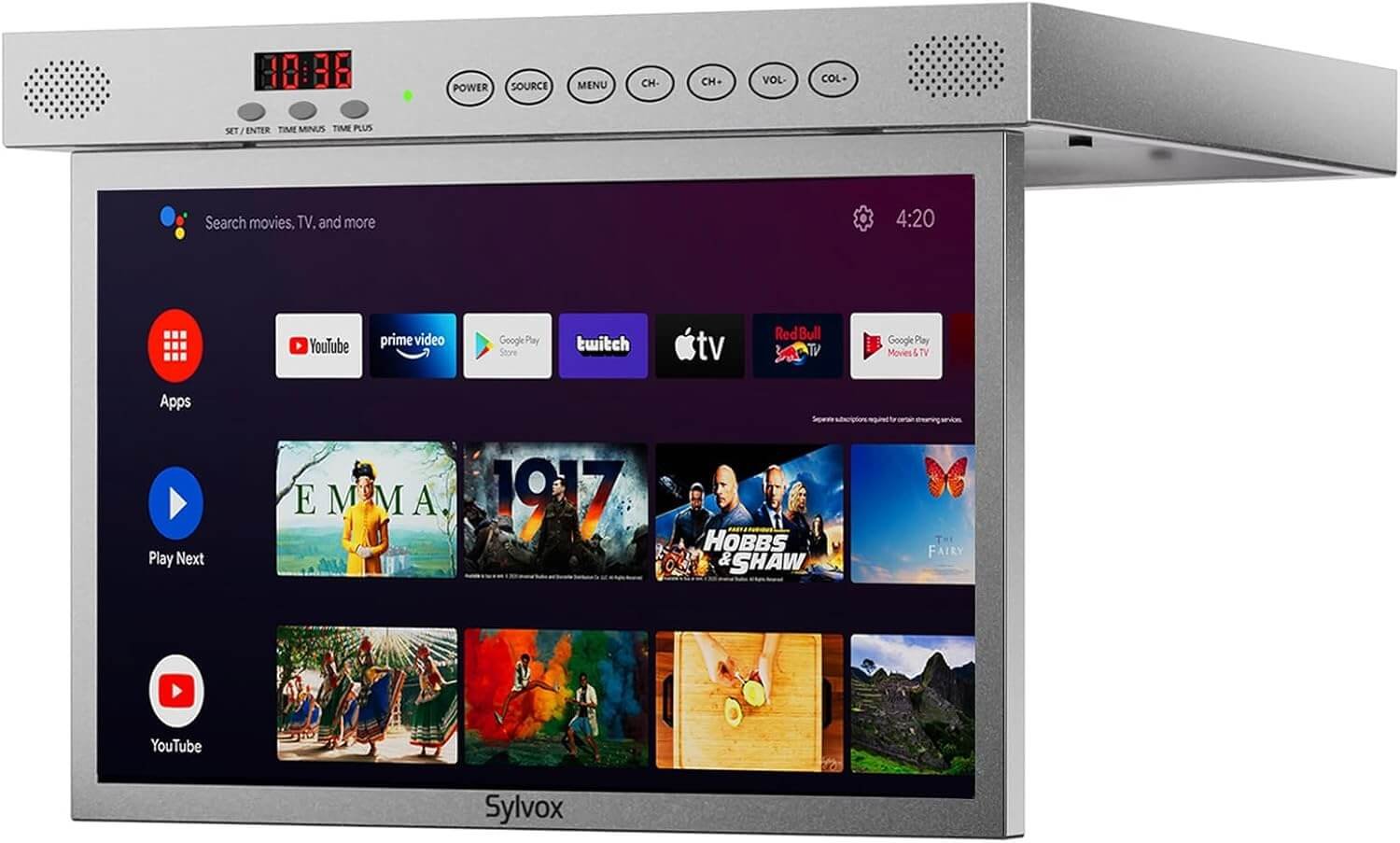 SYLVOX 15.6" Under Cabinet Smart TV – 360° Rotation, 90° Flip-Down Screen, Wireless Connectivity, Space-Saving Design for Kitchen, Bedroom, or RV.