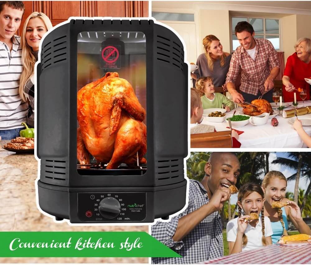 NutriChef Vertical Countertop Rotisserie Oven Roaster, Rotating Shawarma And Kebab Machine with Skewer and Rack, Basket Tower, Roasting Rack, Poultry Tower, Drip Tray, For Meat Chicken Turkey Lamb