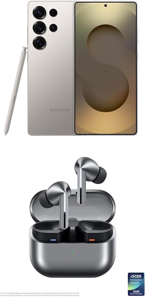 Samsung Galaxy S25 Ultra 512GB Unlocked AI Smartphone, Titanium Gray w/Galaxy Buds 3 Pro AI True Wireless Bluetooth Earbuds, Silver