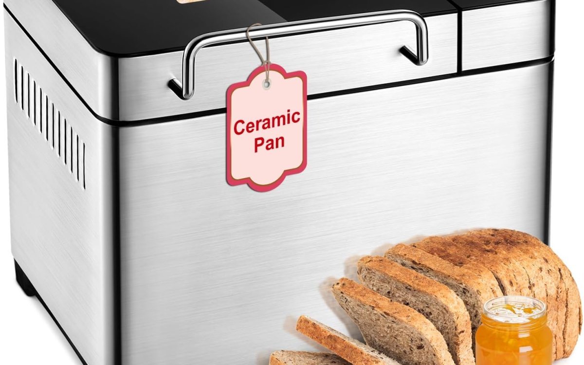 17-IN-1 All Stainless Steel Bread Maker, 2LB Bread Machine BPA-Free Non-Stick 5-Layer Superior Die-Cast Ceramic Pan, Auto Fruit Nut Dispenser, 2 Paddles & Full Touch Panel,15H Timer&Keep Warm, Recipes