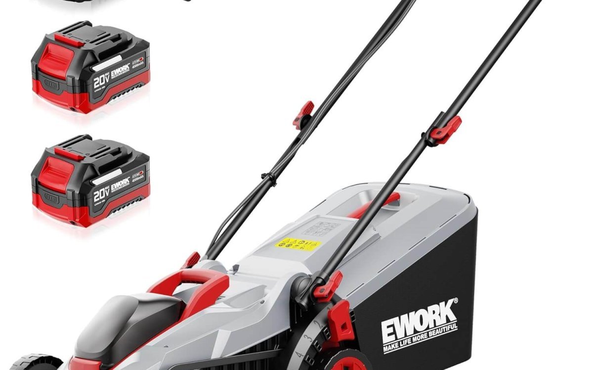 EWORK 40V 13-Inch Electric Lawn Mower Cordless, Brushless Motor, 5 Height Adjustment with 2 x 20V 4.0Ah Batteries and Charger, Battery Powered Walk-Behind Lawn Mowers Suitable for Garden, Small Yards