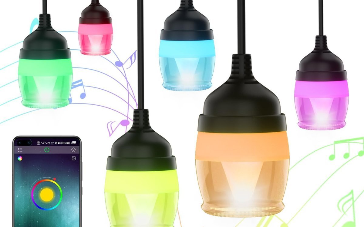 HYDONG Outdoor 46FT LED String Lights,14M 16 RGB Bluetooth Fairy Lights Dimmable Warm White Bulbs,IP65 Waterproof Smart APP Control Garden Lights for Patio,Bedroom,Party Decorations [