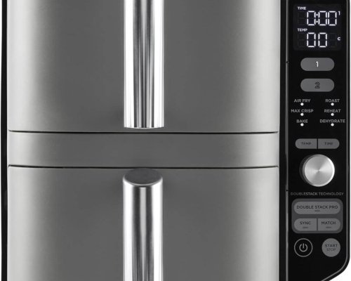  Ninja Double Stack XL Air Fryer Hot Air Fryer, 9.5 L Airfryer, Double Basket Hot Air Fryer with 4 Cooking Levels, 2 Baskets, 2 Racks, Space Saving Design, 6 Cooking Functions, 8 Servings