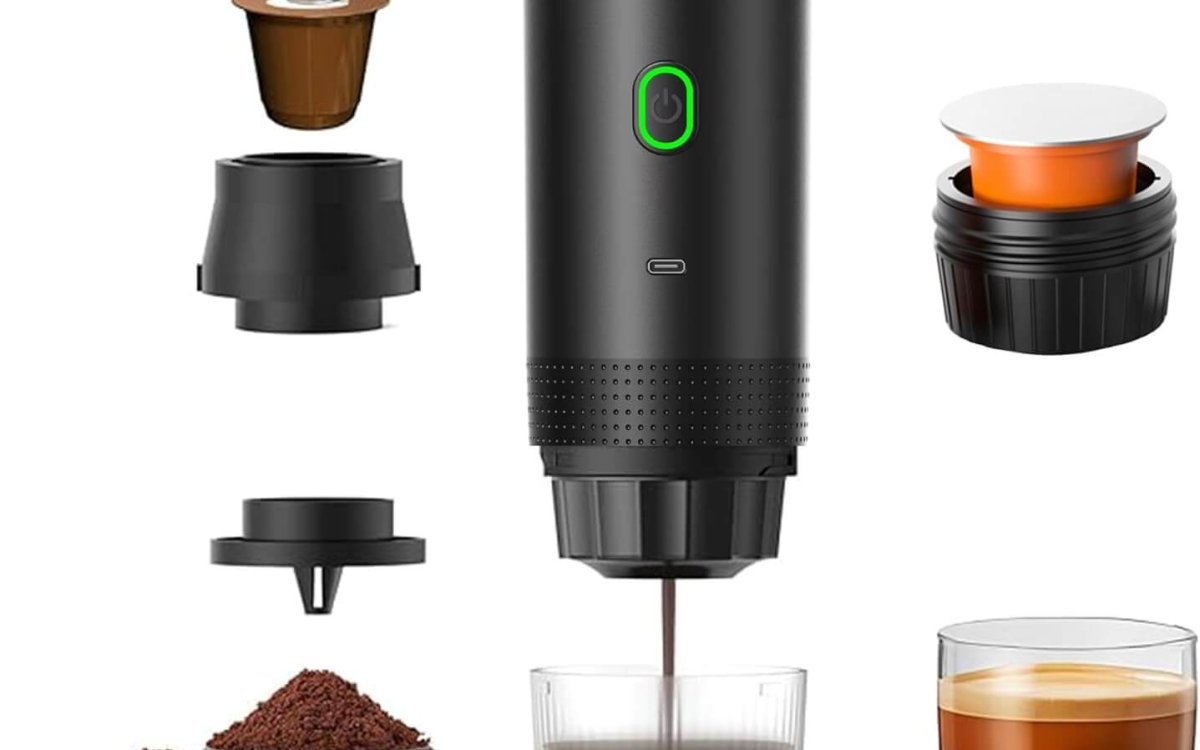 Portable Electric Espresso Machine - Self-Heating Travel Coffee Maker with USB-C, Compatible with Ground Coffee, NES & DG Capsules | Ideal for Camping, Car, Office, & Hiking