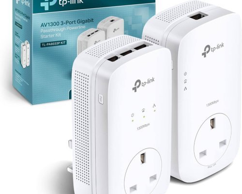 TP-Link TL-PA8033PKIT AV1300 3-Port Gigabit Passthrough 2x2 MIMO Powerline Adapter Starter Kit, No Configuration Required