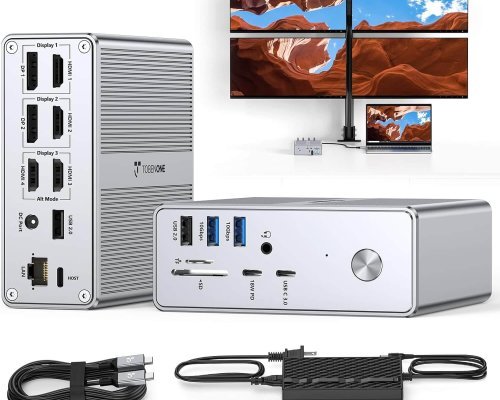 TobenONE Quad Monitor Docking Station with 4 HDMI, 18-in-1 DisplayLink Docking Station with 120W Charger, USB C Dock for Thunderbolt 5/4/3, USB-C Windows, MacBook(4 USB, 2 USB-C, Ethernet,SD/TF,Audio)