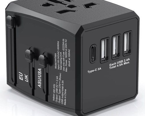Universal Travel Adapter Worldwide, International Travel Plug Adapter With USB C and 3 USB Travel Adaptor All in One Universal Charger Power Adapter for European EU US UK AUS