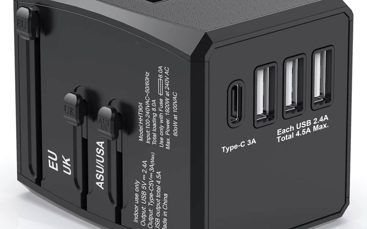 Universal Travel Adapter Worldwide, International Travel Plug Adapter With USB C and 3 USB Travel Adaptor All in One Universal Charger Power Adapter for European EU US UK AUS