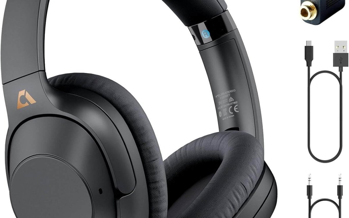 YMOO Bluetooth 5.2 Hybrid Active Noise Cancelling Headphone for Airplane Travel, Wired and Wireless ANC Headphone with Mic, 75H Playtime Foldable Over Ear Headsets with Adapter for Plane/Flight/TV/PC